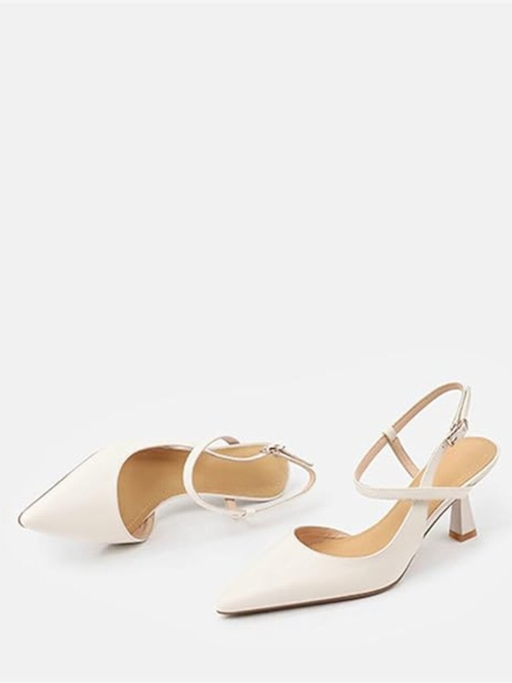 Womens Beige Low Kitten Heel Closed Pointed Toe Slingback Pumps Heels Size-8-NEW